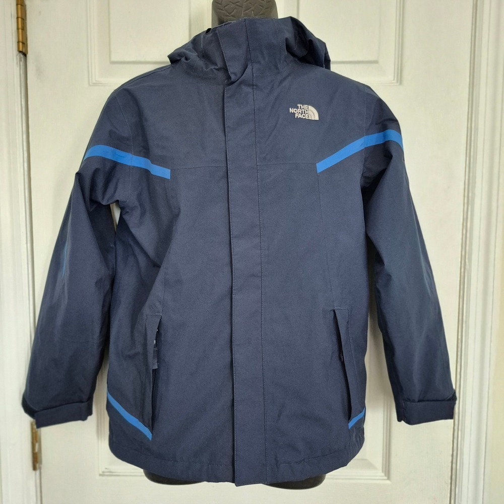 The North Face Boys HyVent Rain Jacket Navy Blue L 14/16 Waterproof Hooded Shell